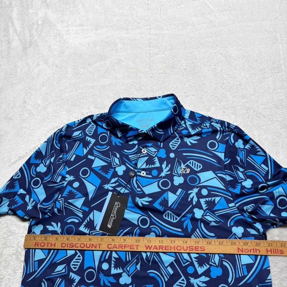 NEW Good Good Shirt For Liberty Polo‎ Mens M Geometric Blue Print Golf Tropical - Picture 5 of 6